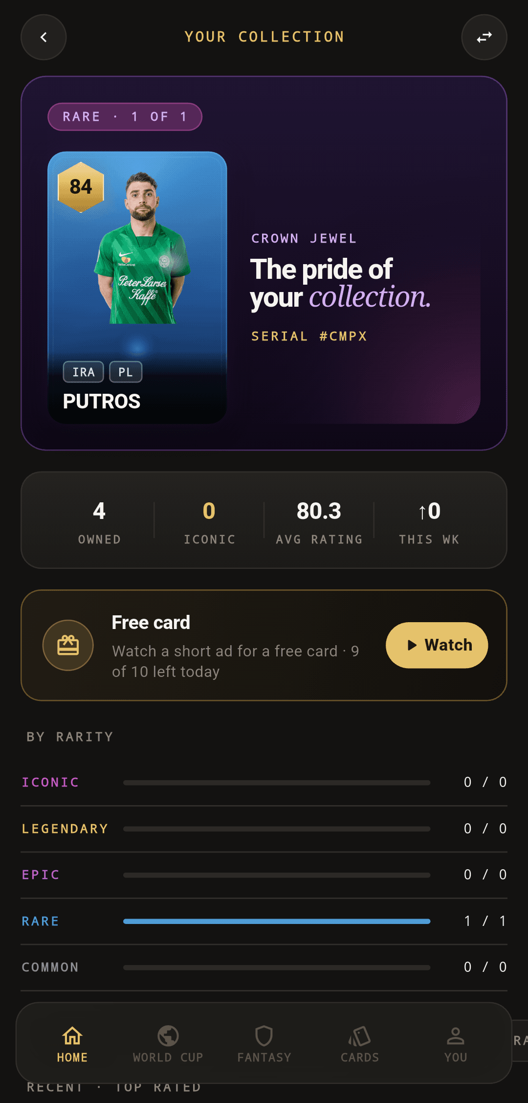 Collectible player card collection in FootballMojo